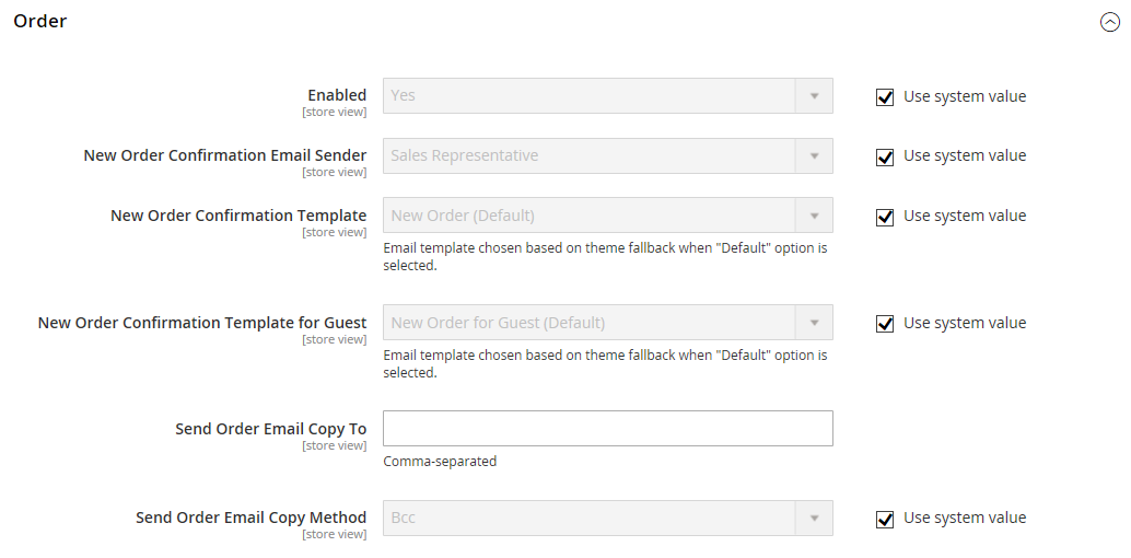 Sales configuration - sales emails order