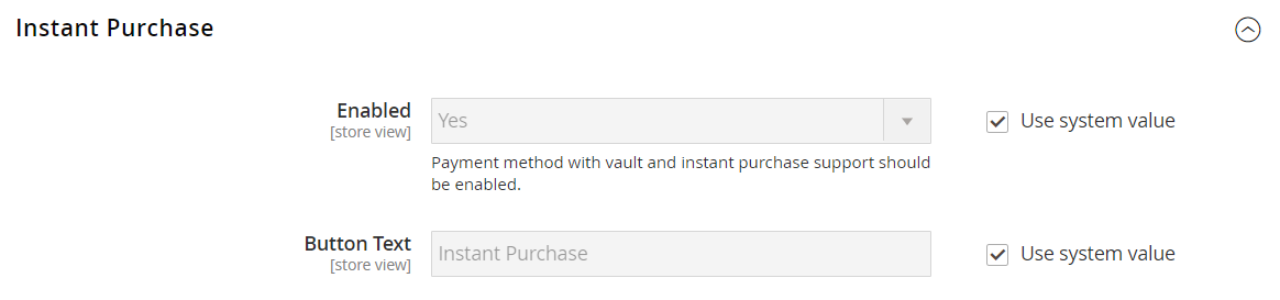 The configuration page with the instant purchase options displayed