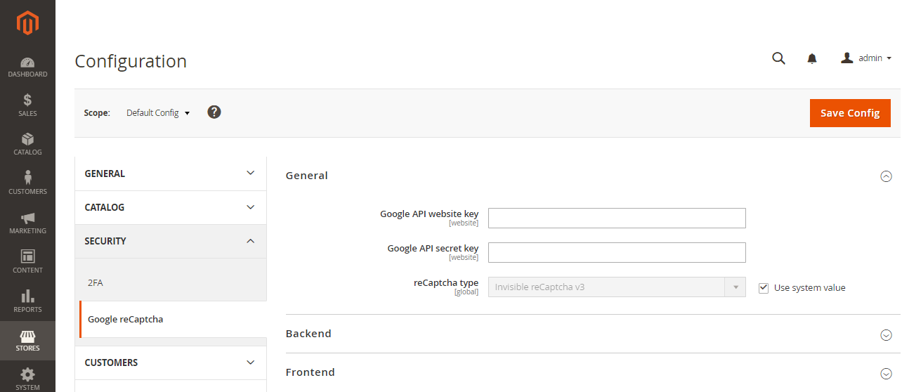 Google reCAPTCHA - keys configuration