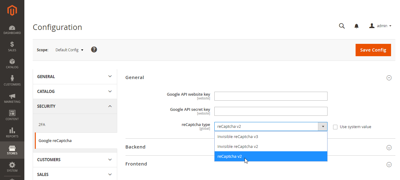 Google reCAPTCHA v2 - type configuration