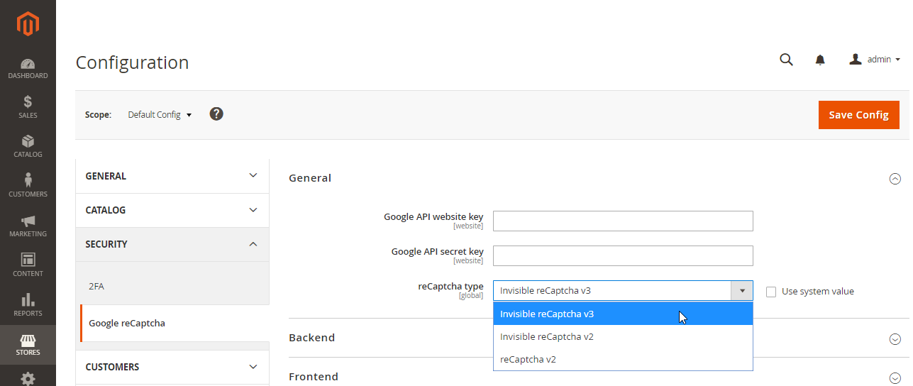 Google reCAPTCHA v2 - type configuration