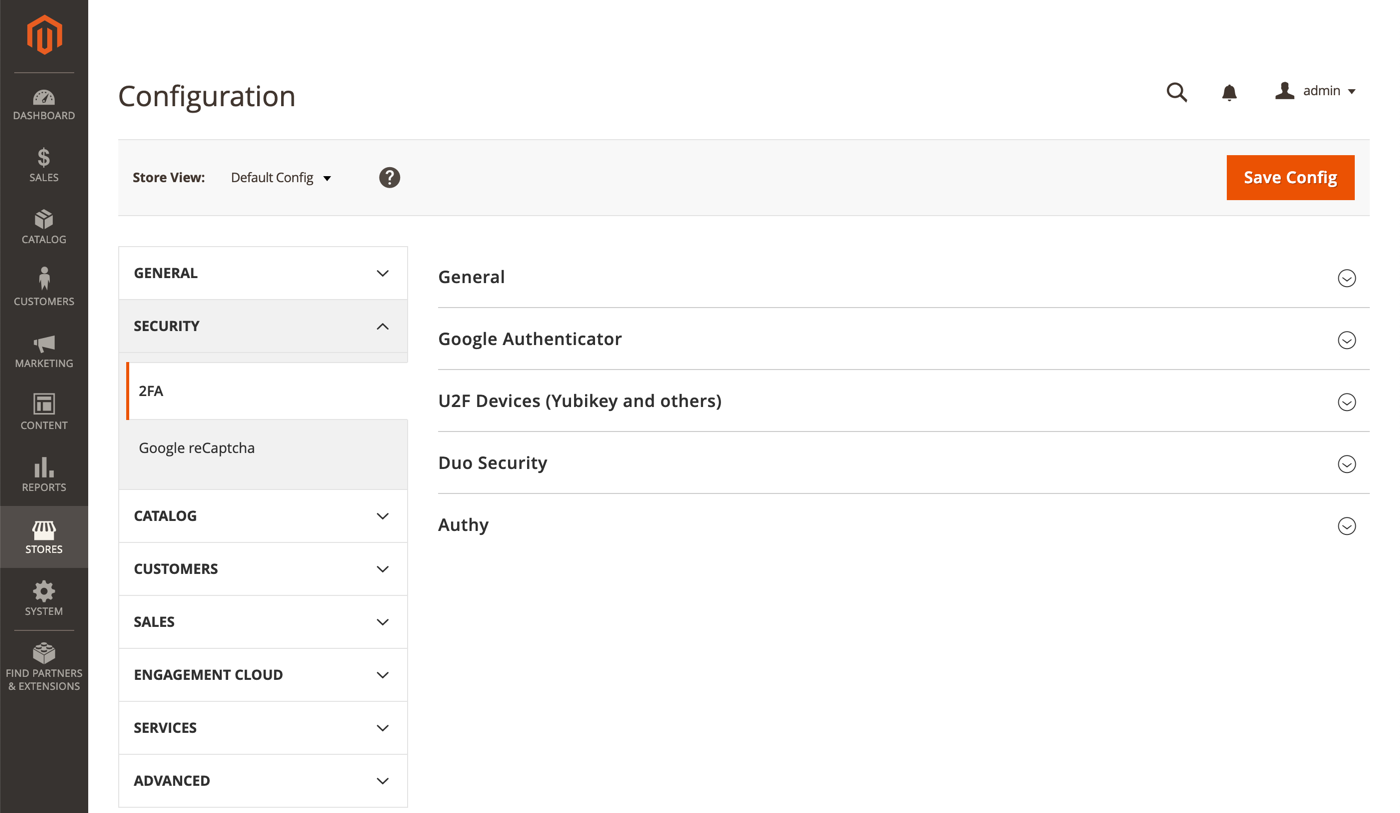 Security configuration settings
