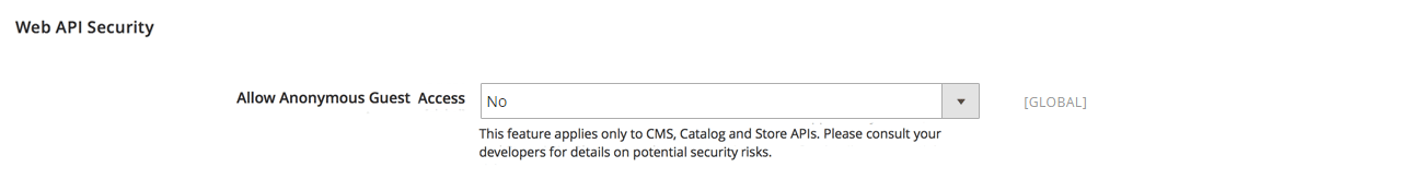 Services configuration - web API security settings