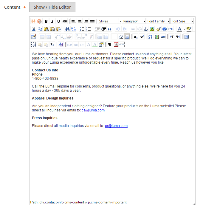 Content block - contact us example