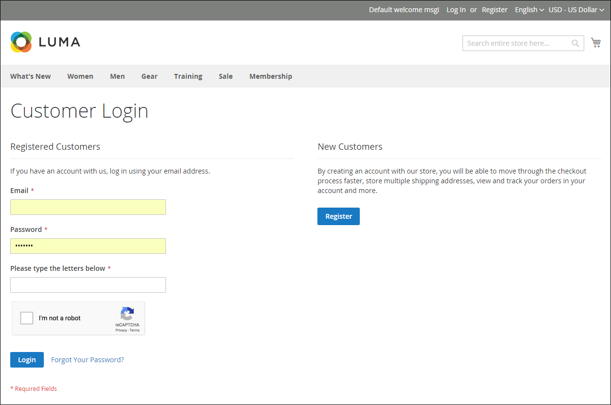 Google reCAPTCHA - customer login