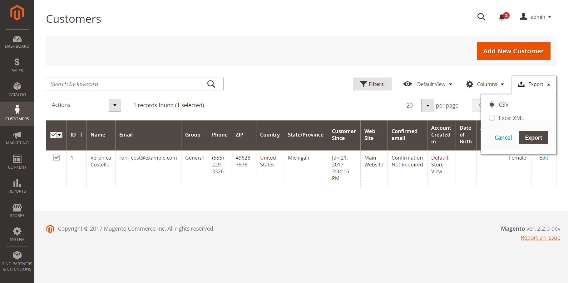 Orders list - export options