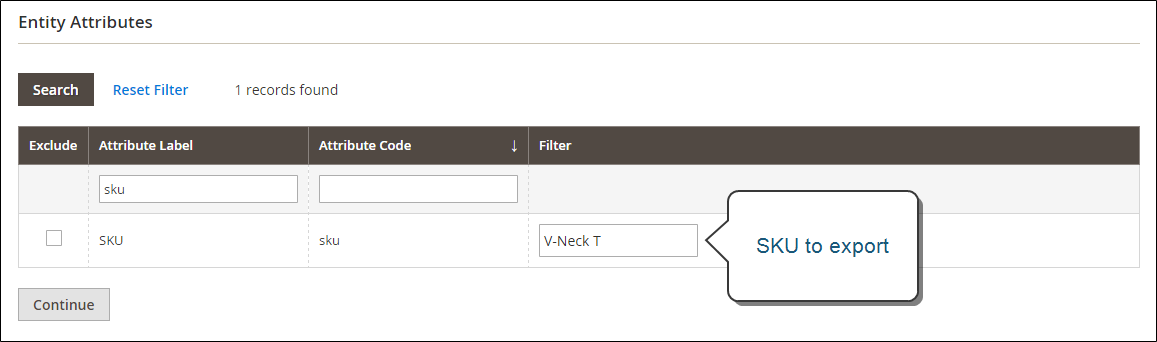 Data export - product based on SKU