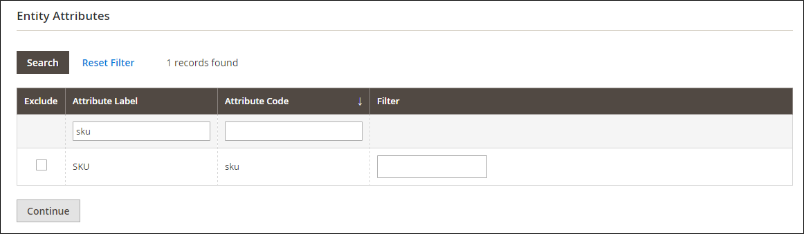 Data export filtered entity attributes