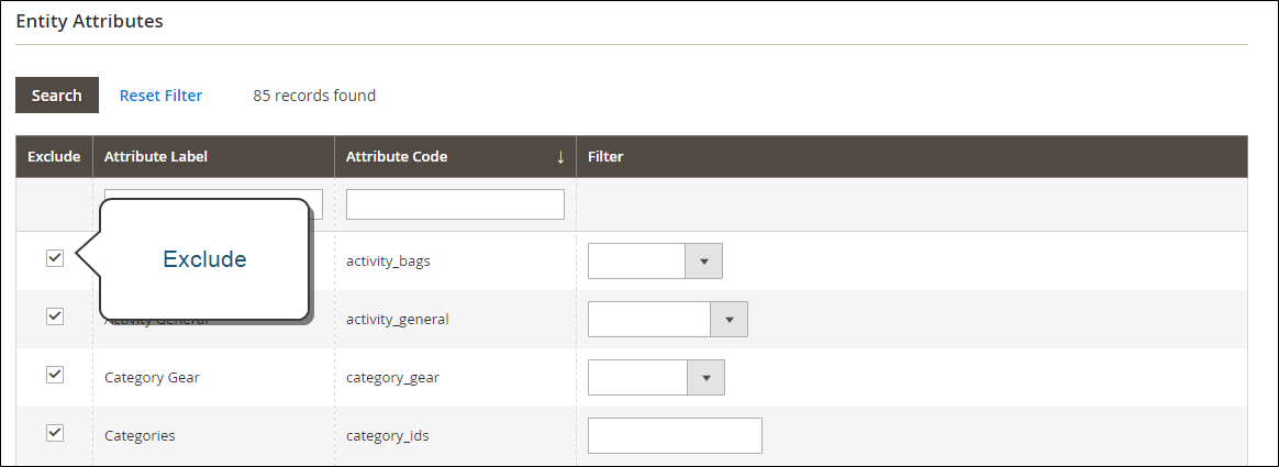 Data export - exclude attributes