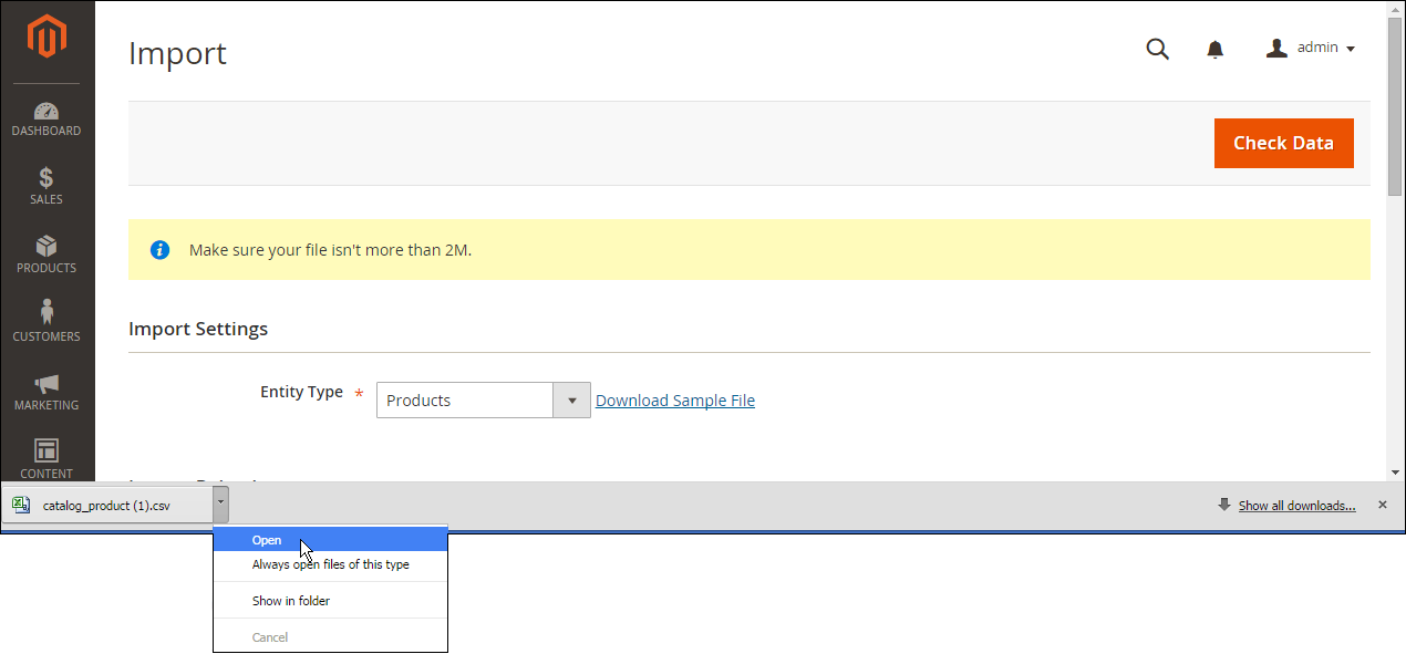 Open download sample file