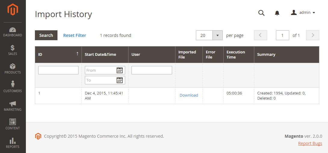 Data import history