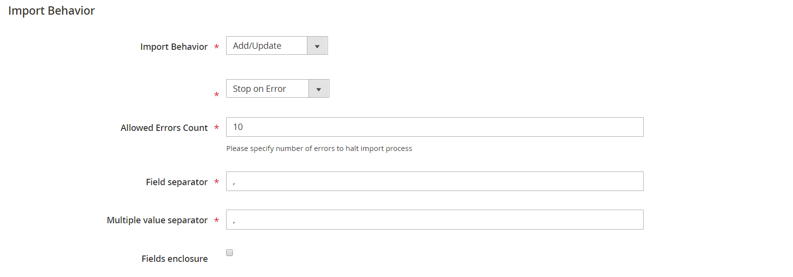 Data import behavior