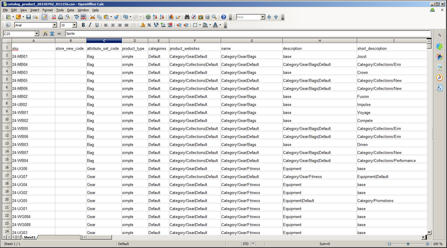 OpenOffice Calc - product CSV data