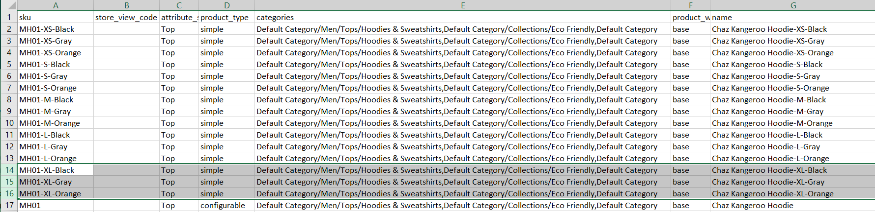 Exported data - copy product variations