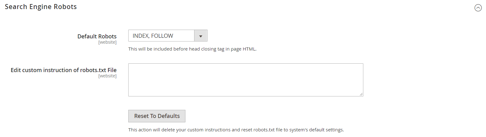 Design configuration - search engine robots