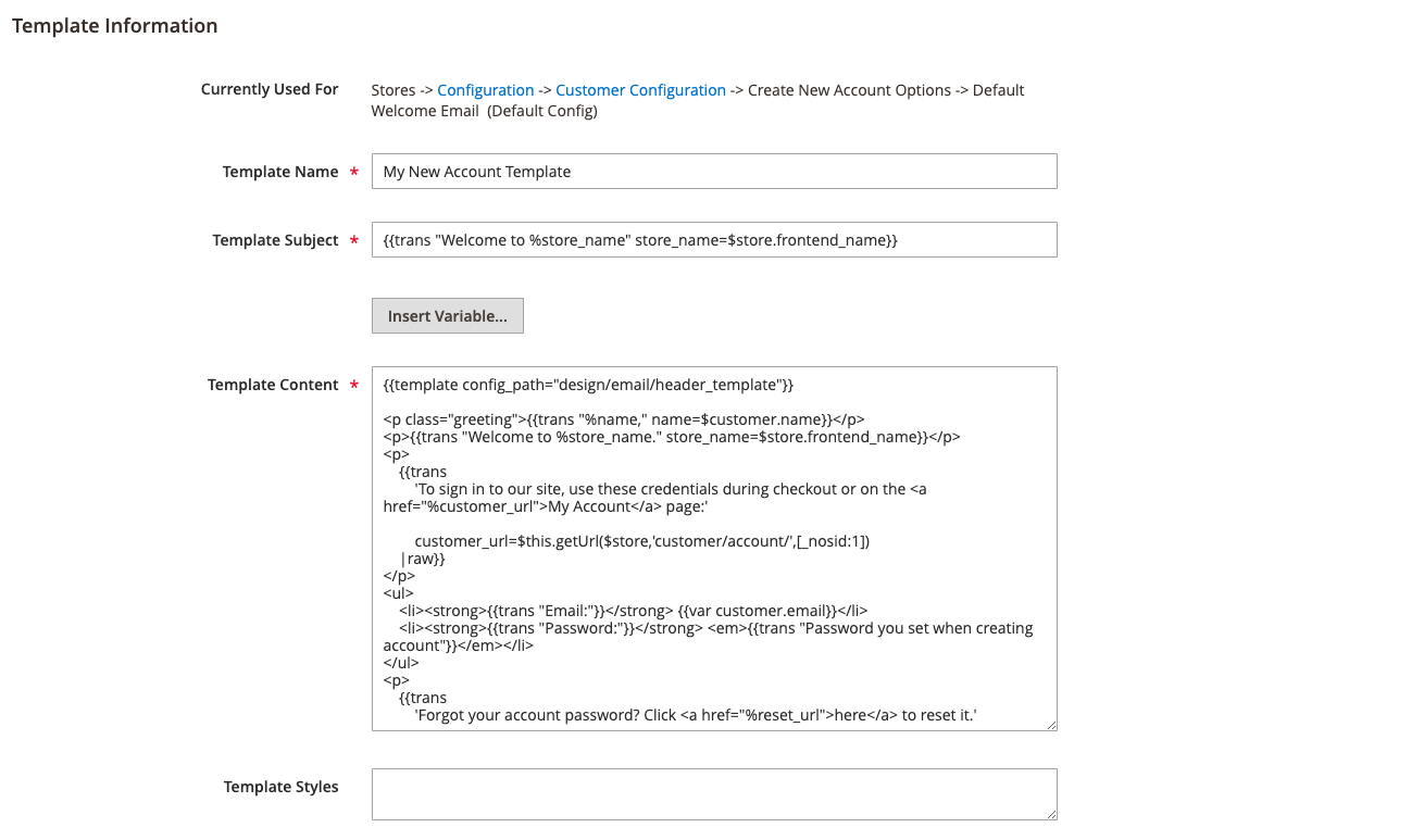 Email templates - template information