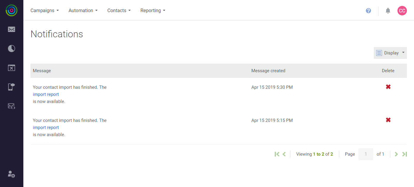 dotdigital - import notifications