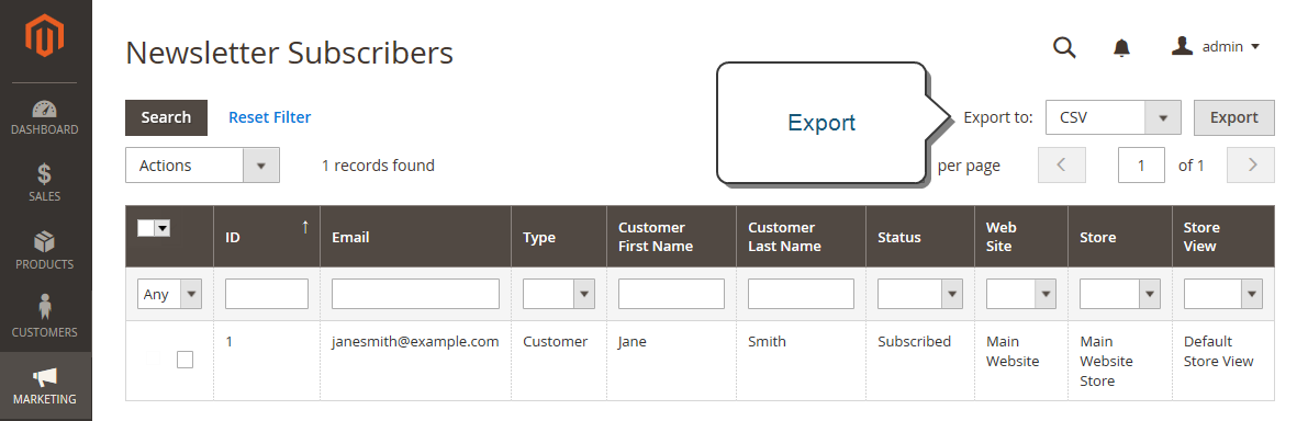 Export newsletter subscribers