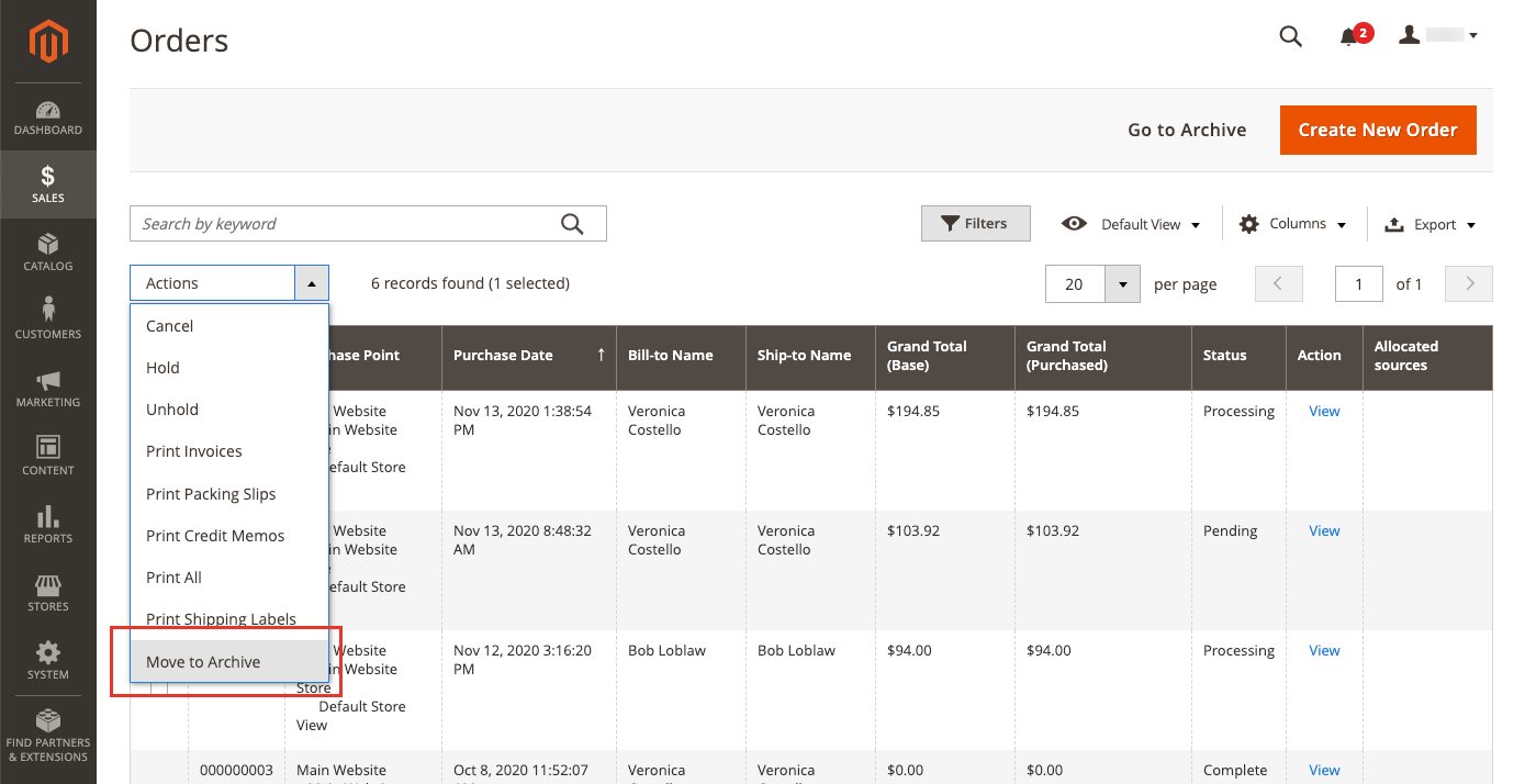 Orders, Invoices, Shipments, Credit Memos Archiving