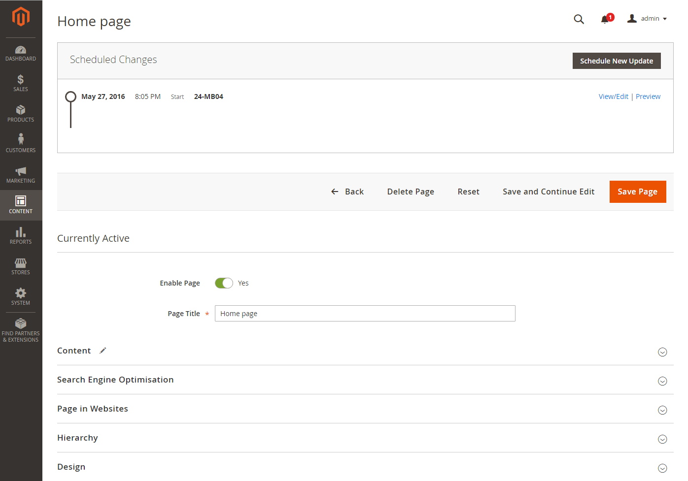 The Home page displays scheduled changes at the top