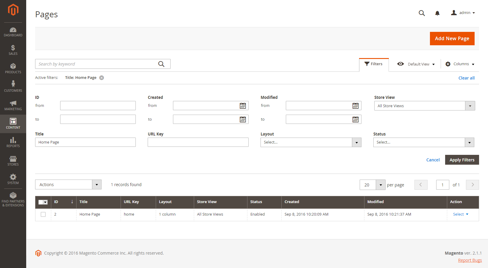 The selected Filters tab displays the search filter options at the top of the page