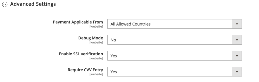 PayPal Payments Pro Advanced Settings