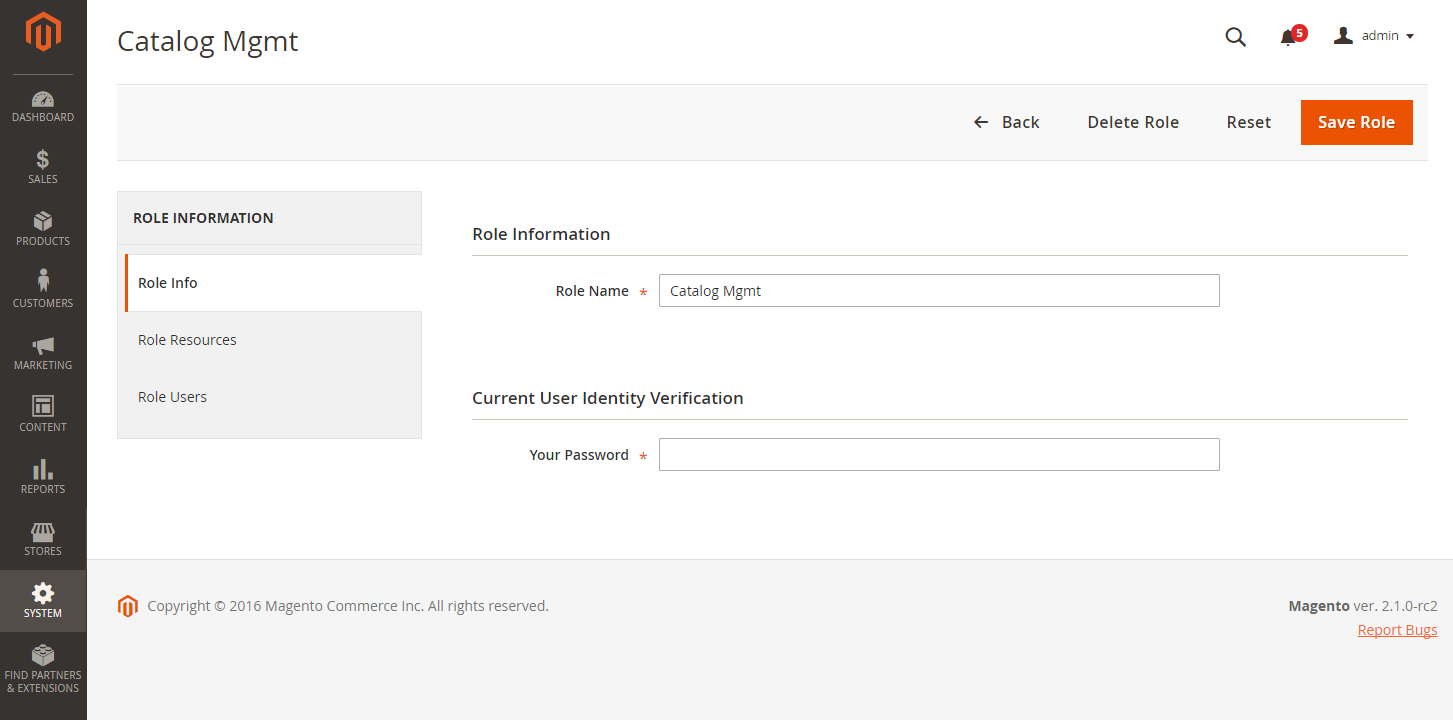 Enter your password to edit the role