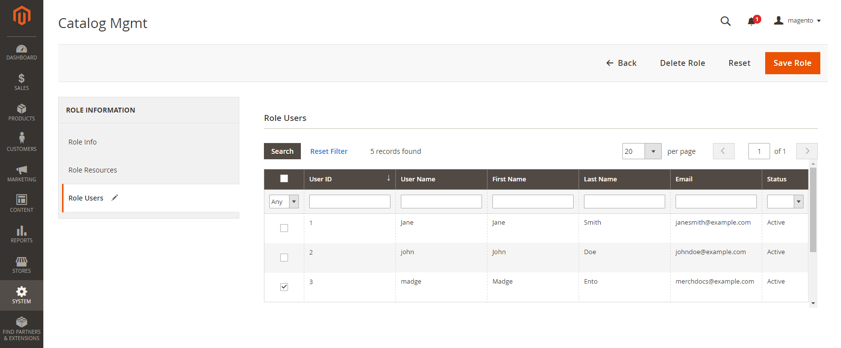 User accounts assigned to the role