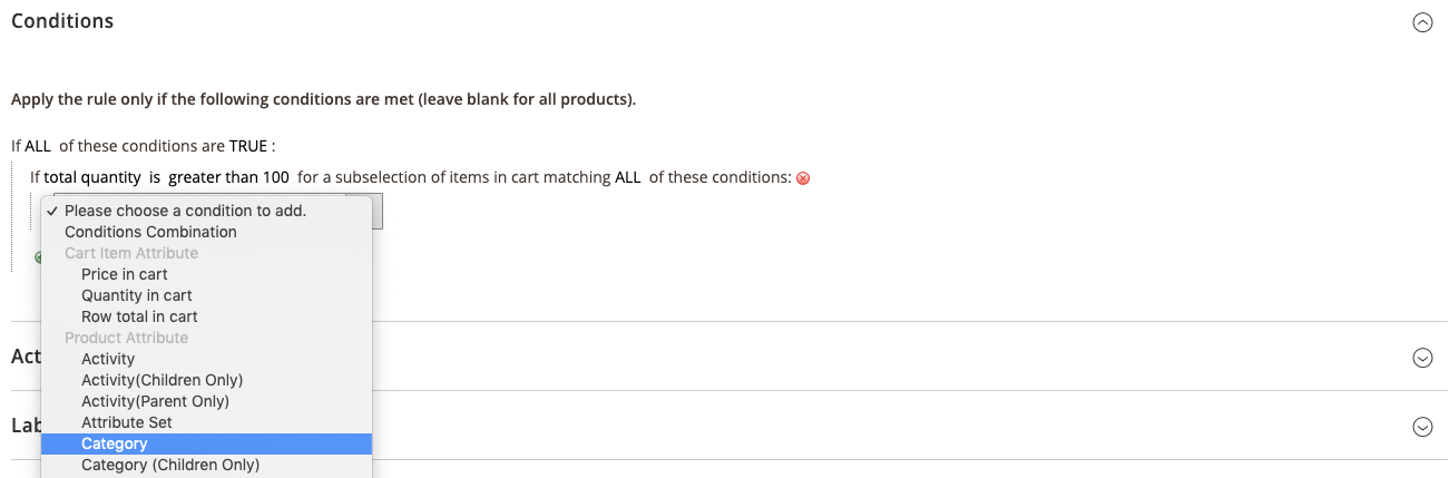 Cart price rule condition - product attribute category