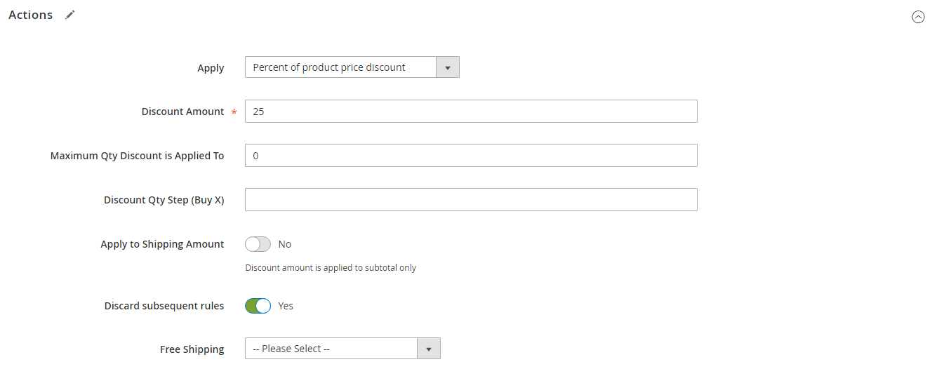 Cart price rule actions