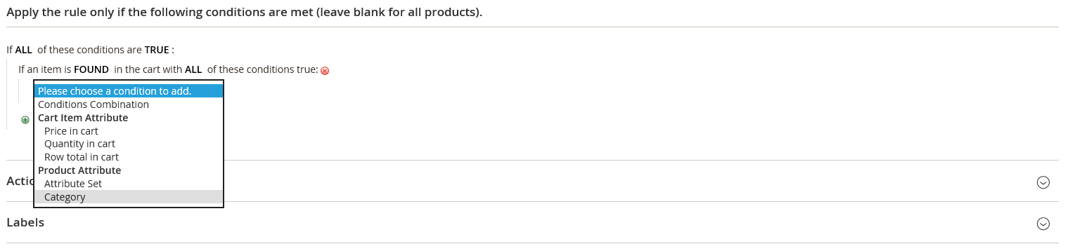 Cart price rule condition - category