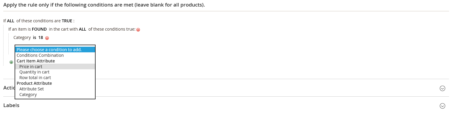 Cart price rule condition - cart item attribute