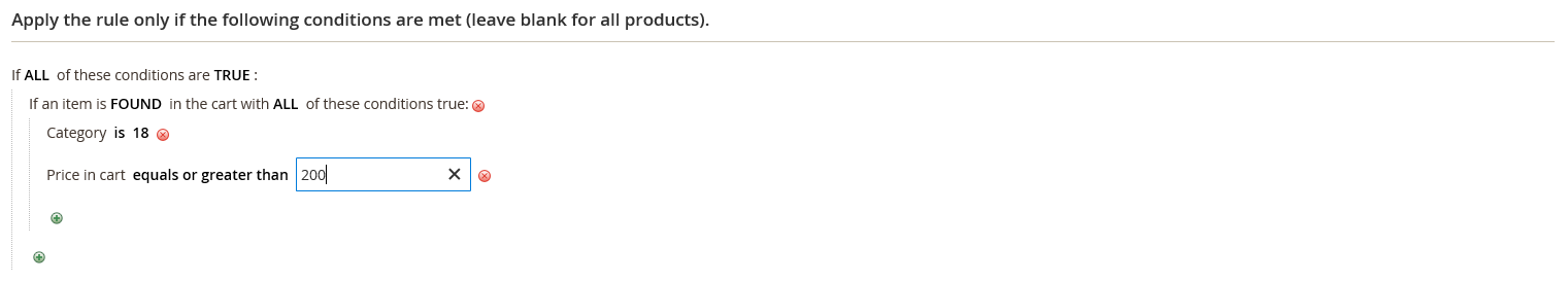 Cart price rule condition - price in cart