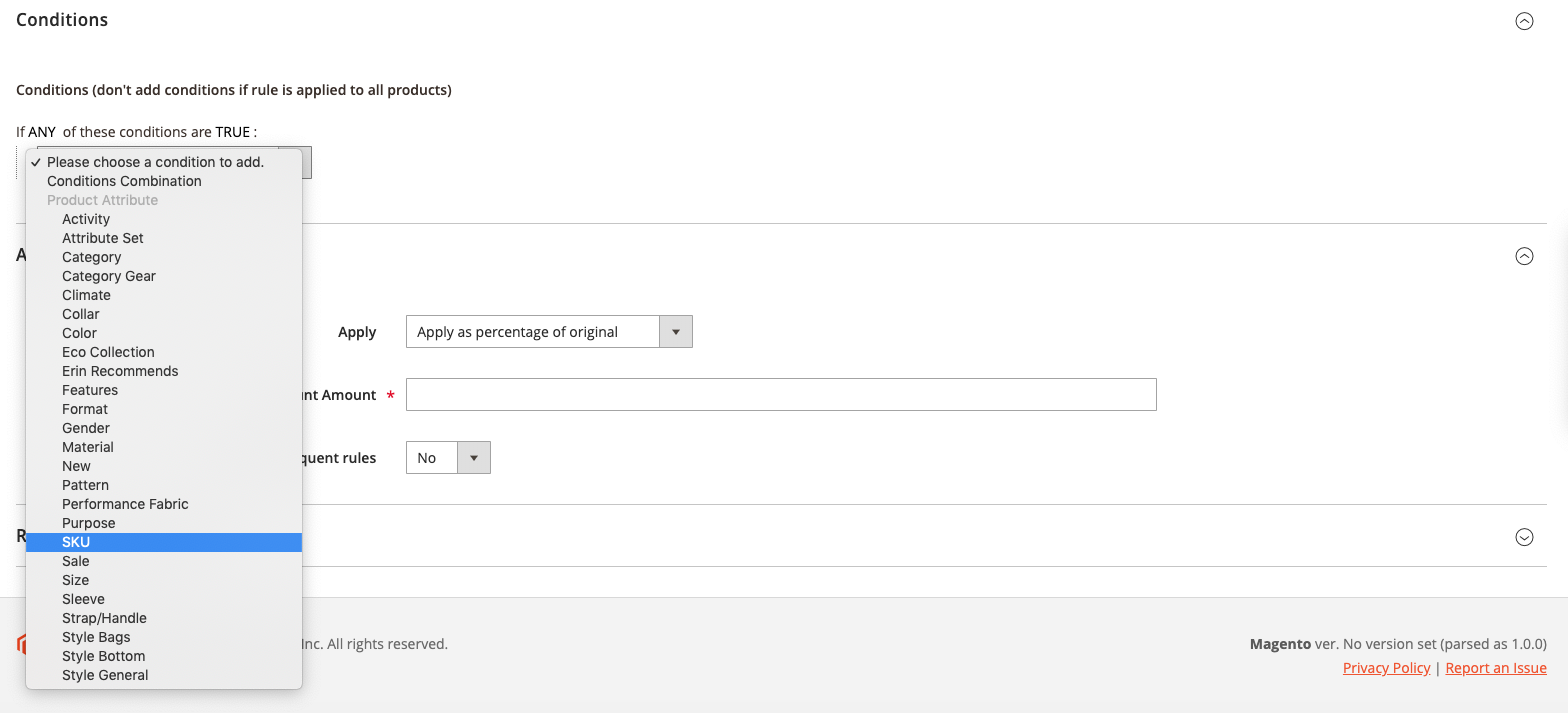 Catalog price rule condition - SKU is one of