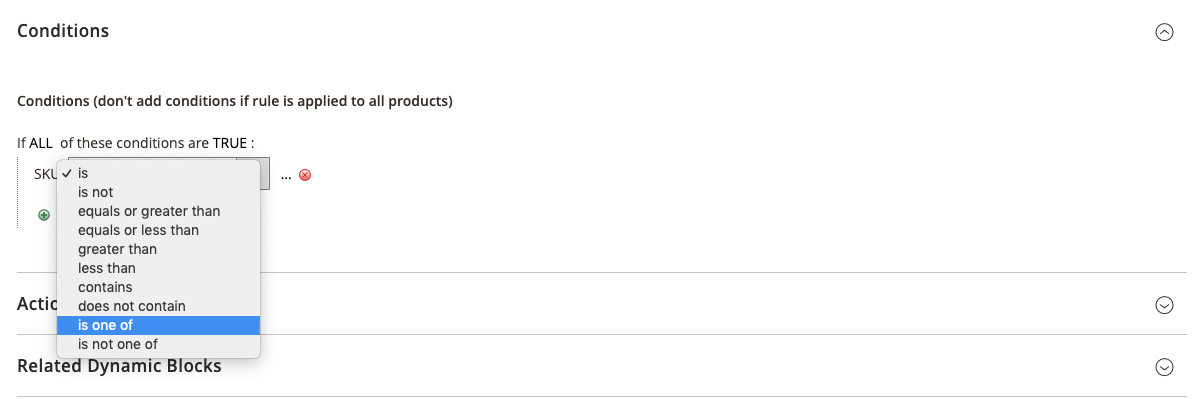 Catalog price rule condition - SKU is one of