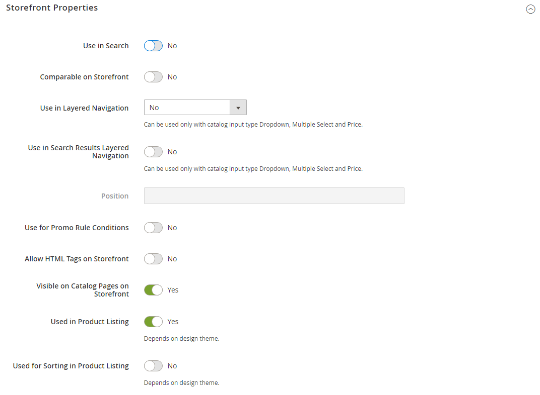Product attributes - storefront properties