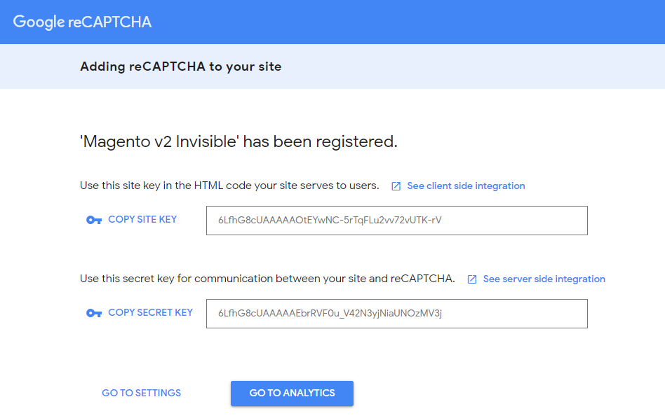 Google reCAPTCHA - keys