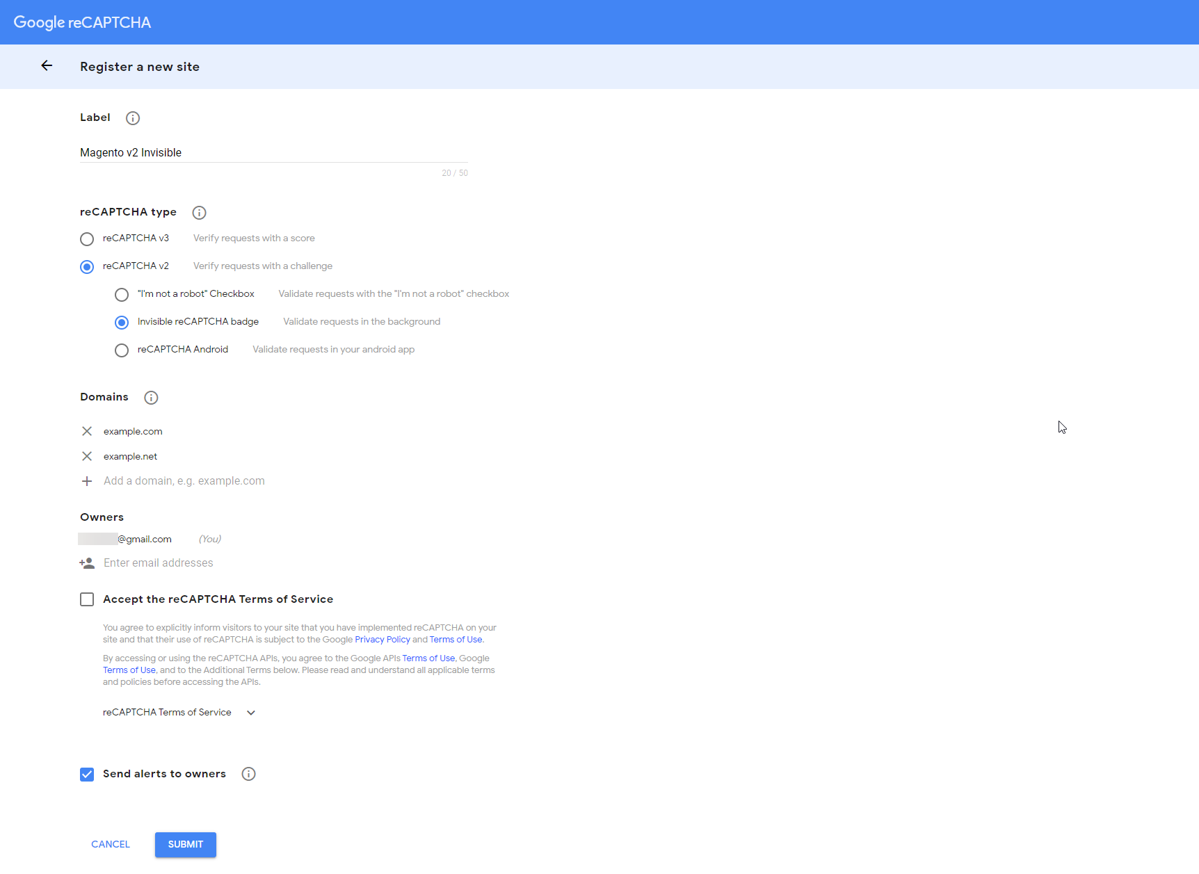 Google reCAPTCHA - site registration