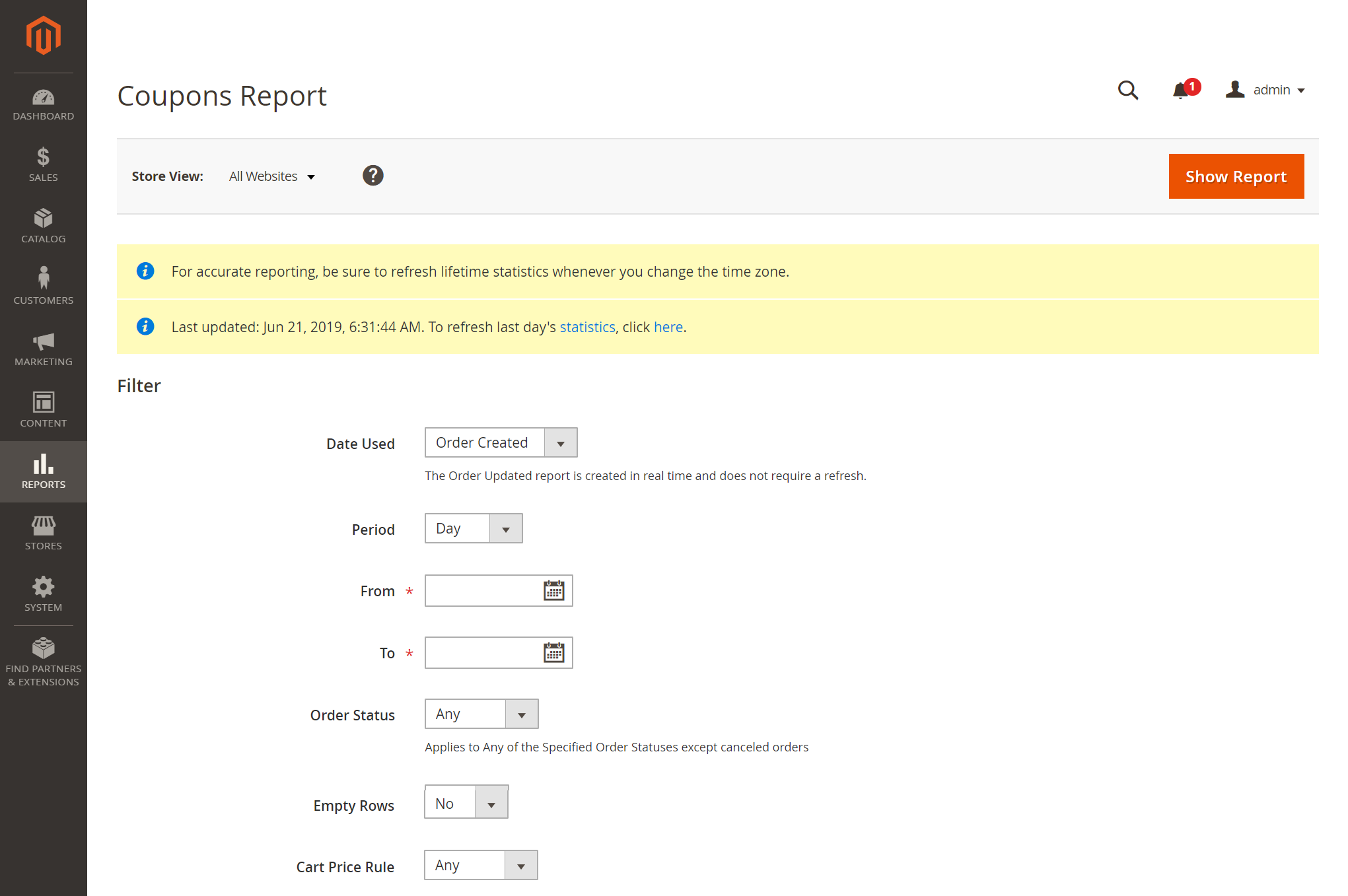Coupon report - filters