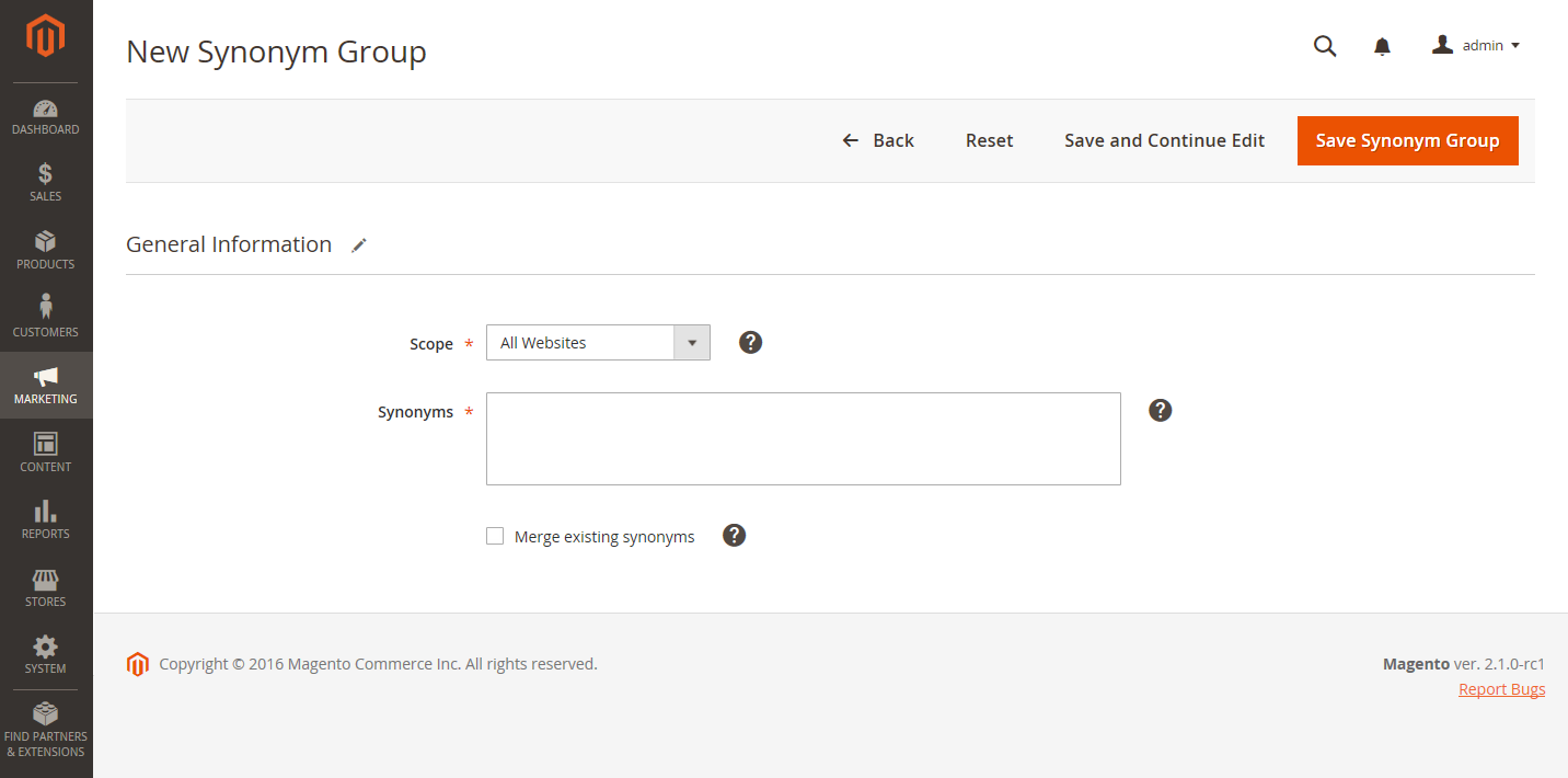 New search synonyms group