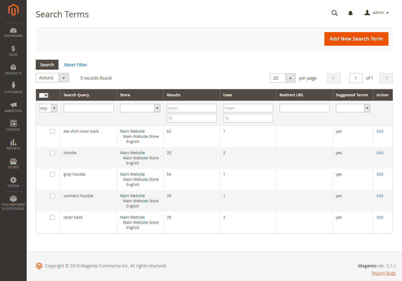 Search terms grid