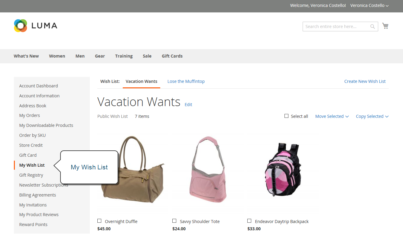 Example storefront - My Wish List