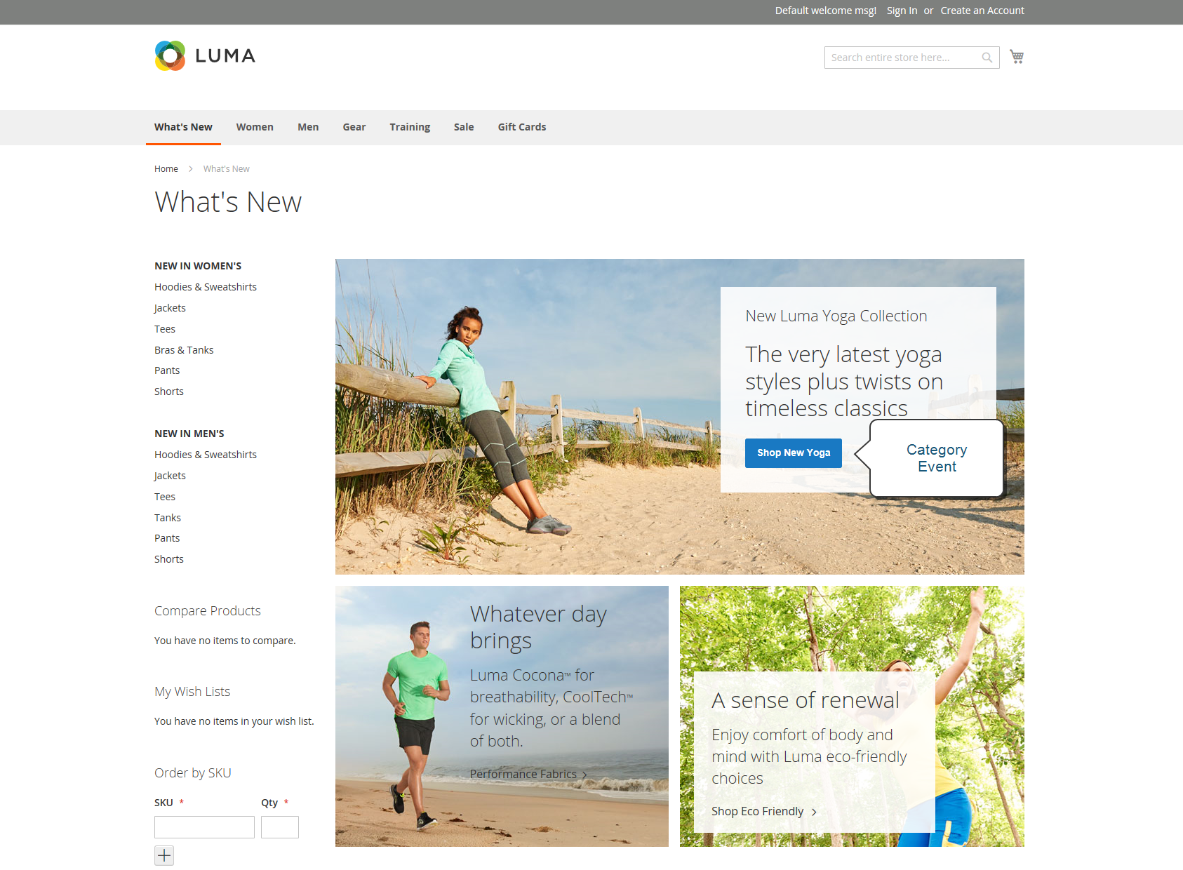 Example storefront - event on home page