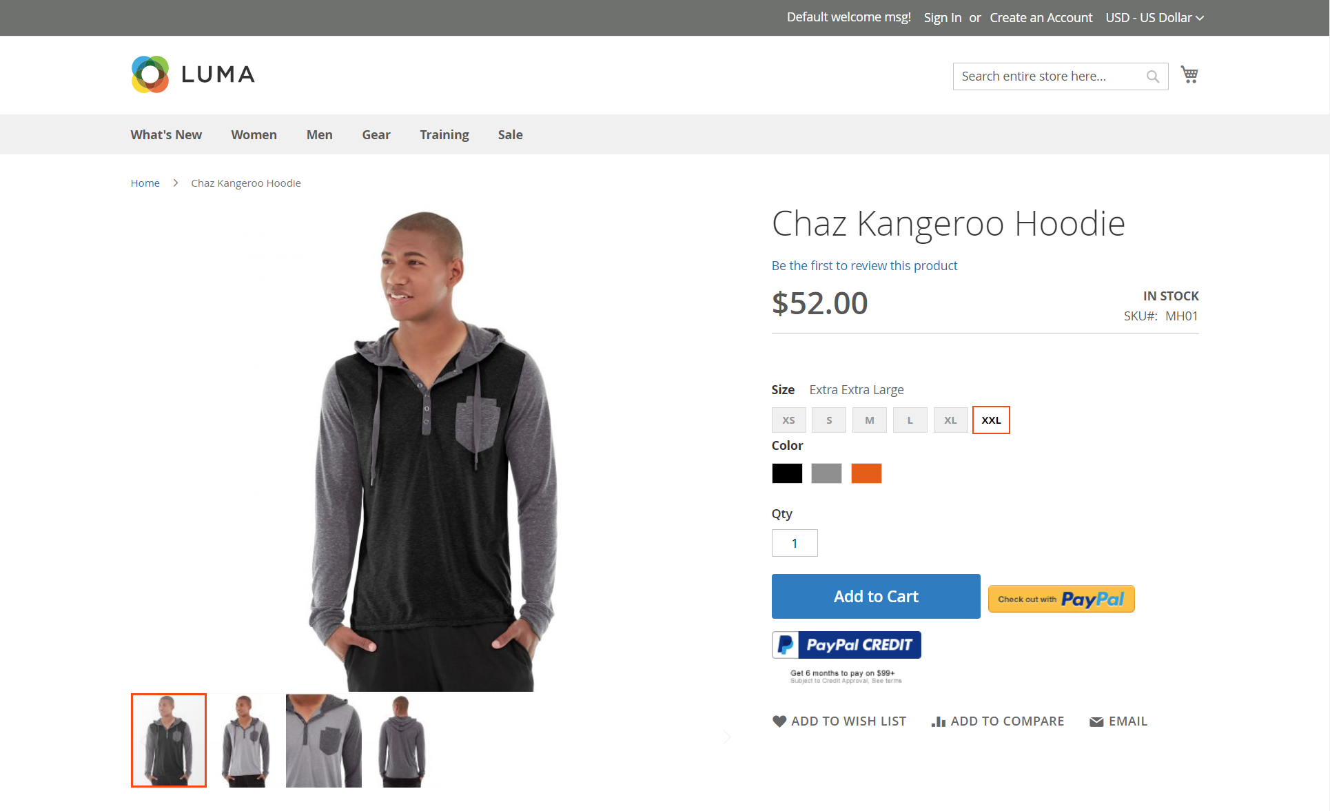 Example storefront - size and color attributes