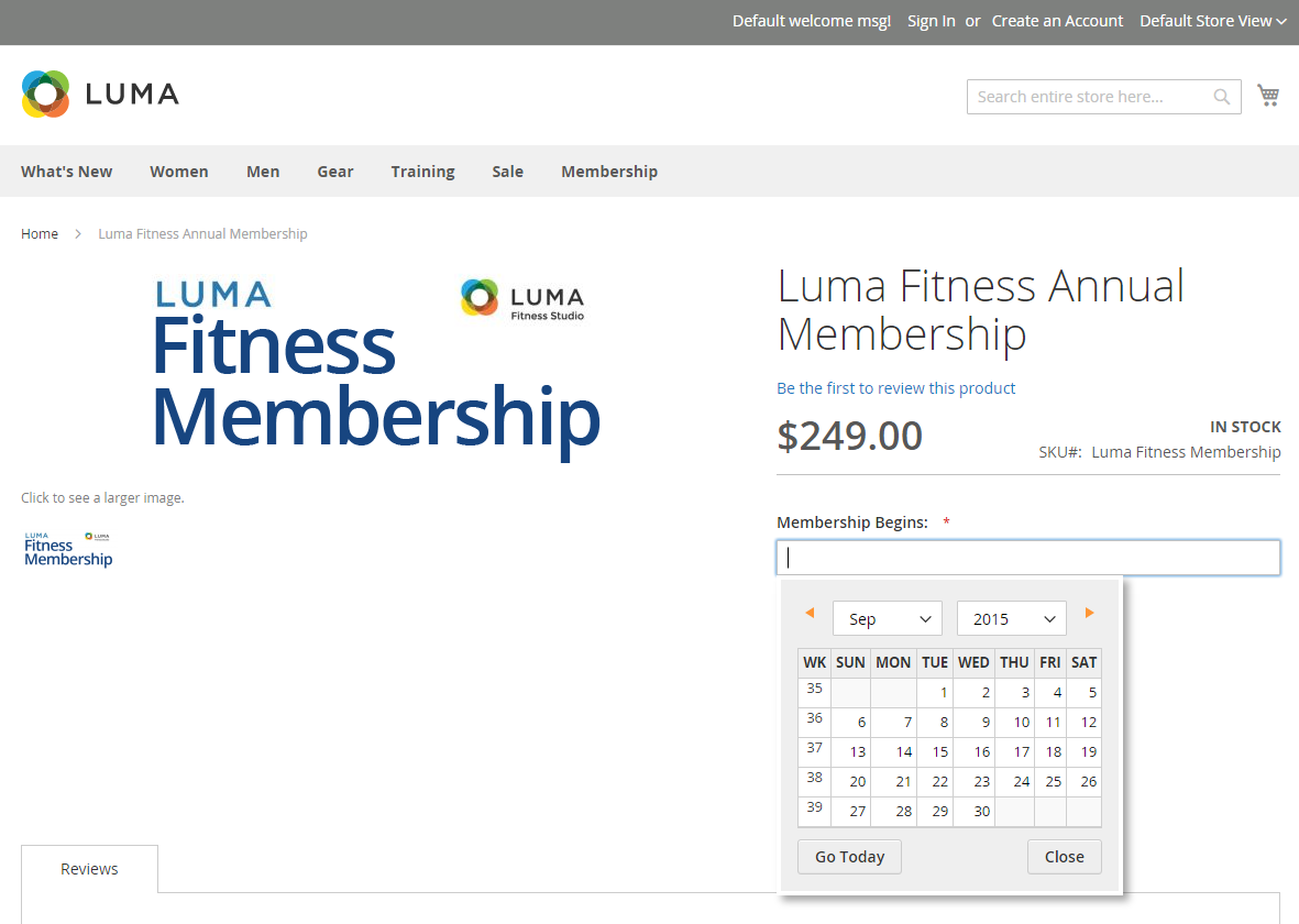 Example - storefront popup calendar