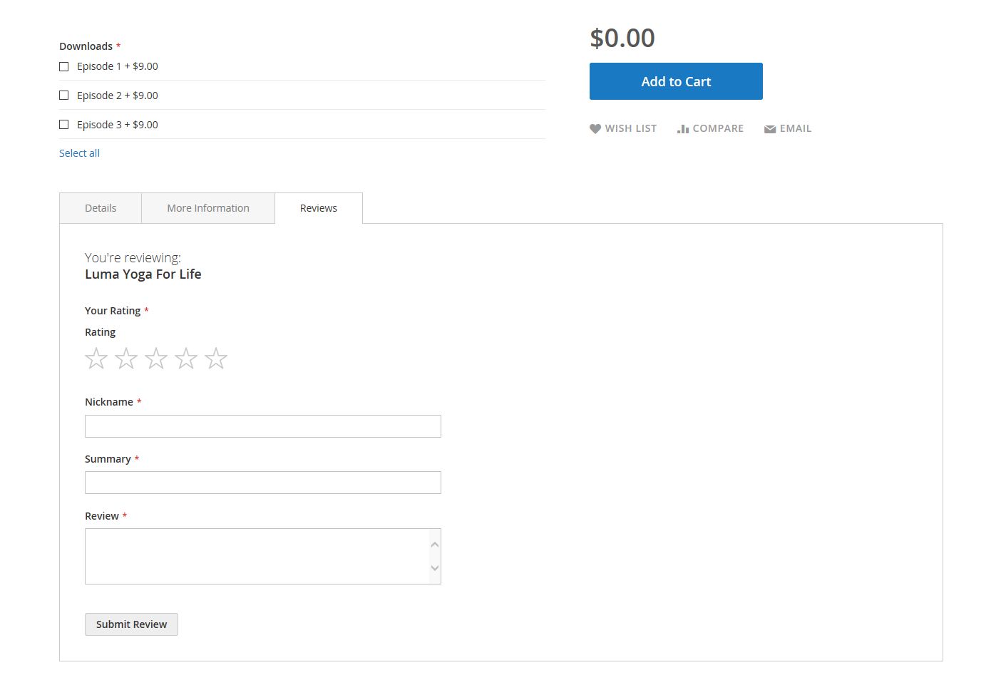 Example storefront - Reviews tab