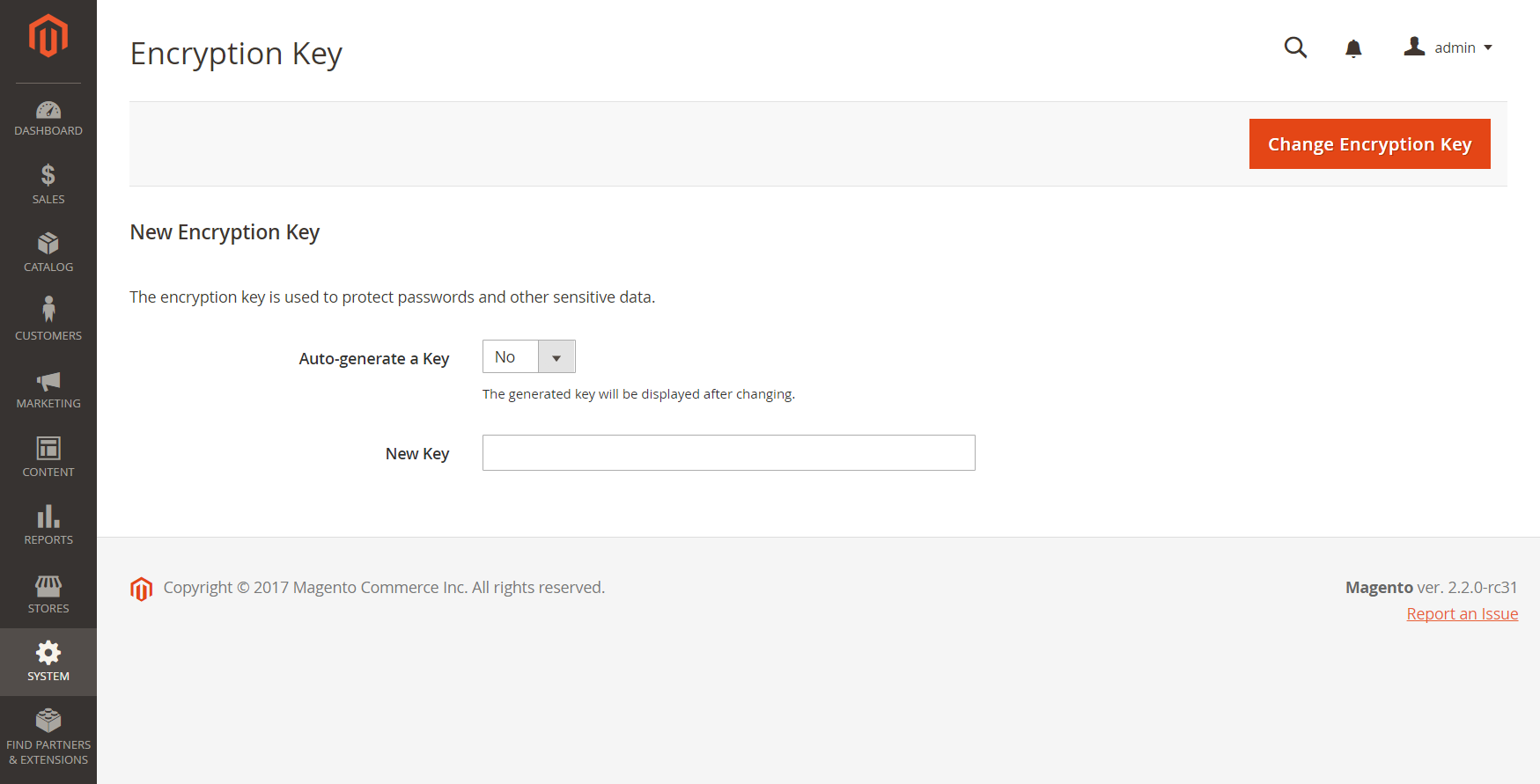 System encryption key
