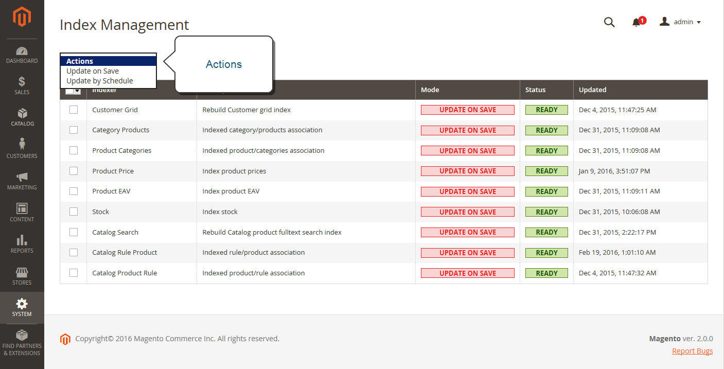 Index management - actions