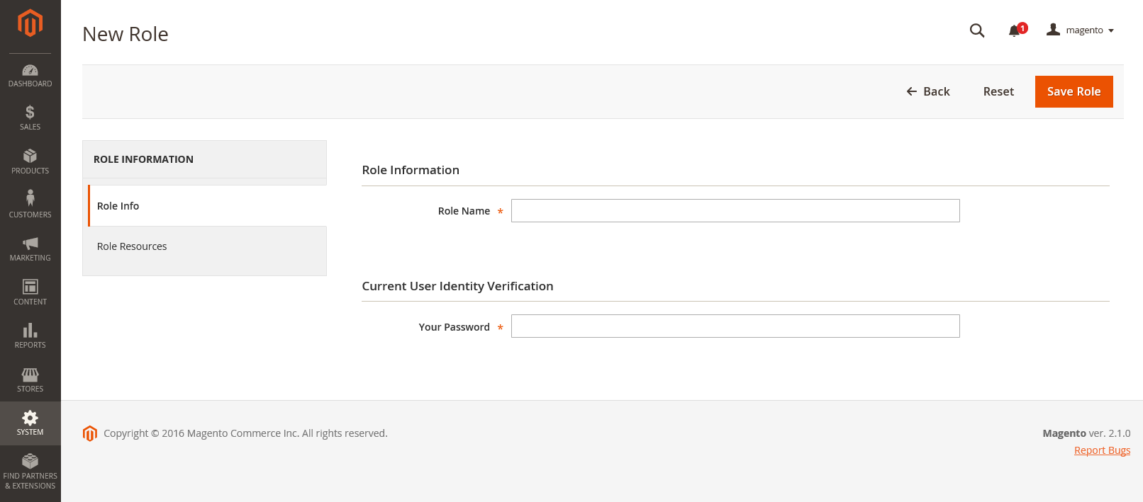 System permissions - role information