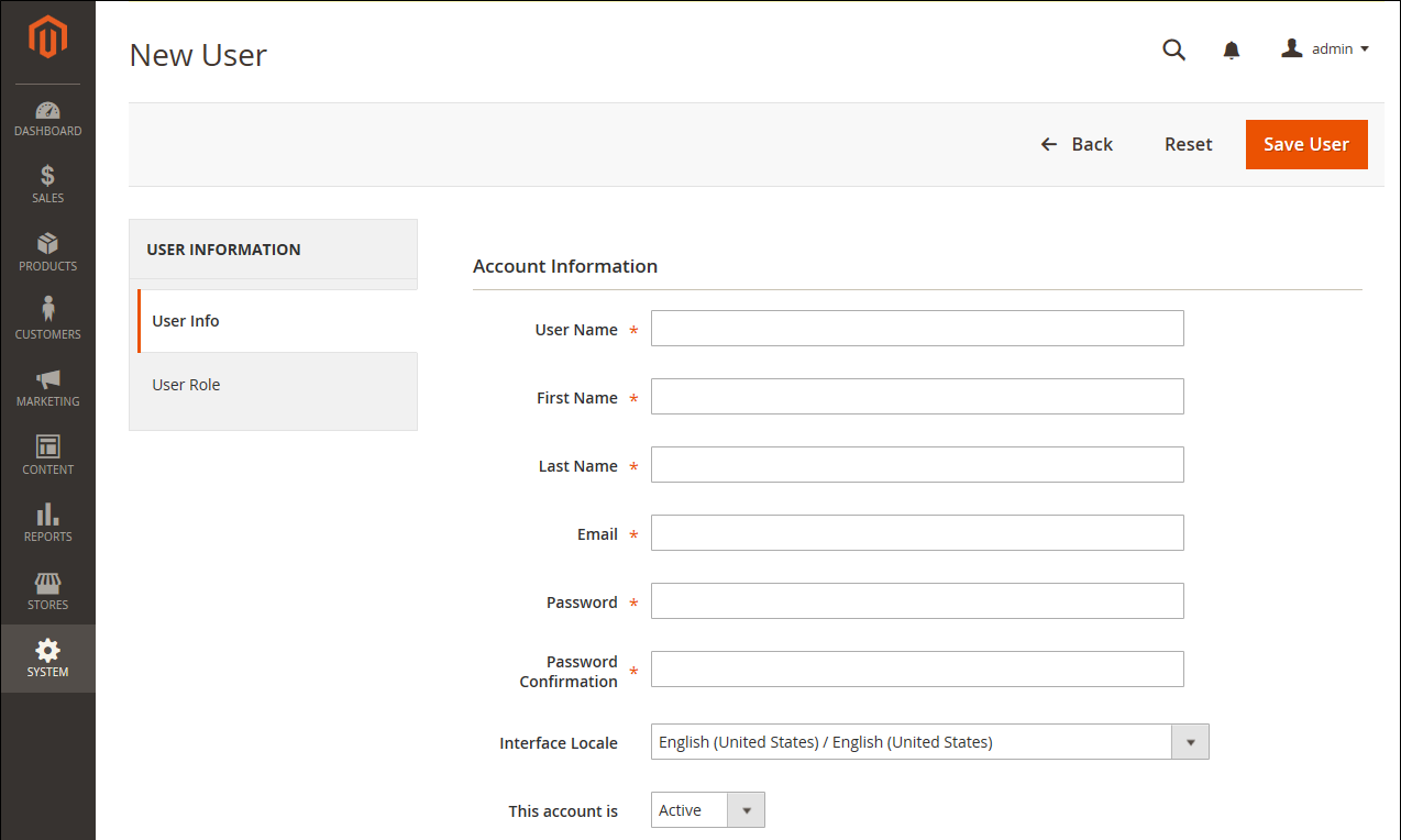 User account information